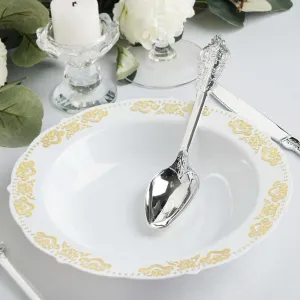 10 Pack Gold Embossed White 12oz Disposable Plastic Soup Bowl - Round With Scalloped Edges