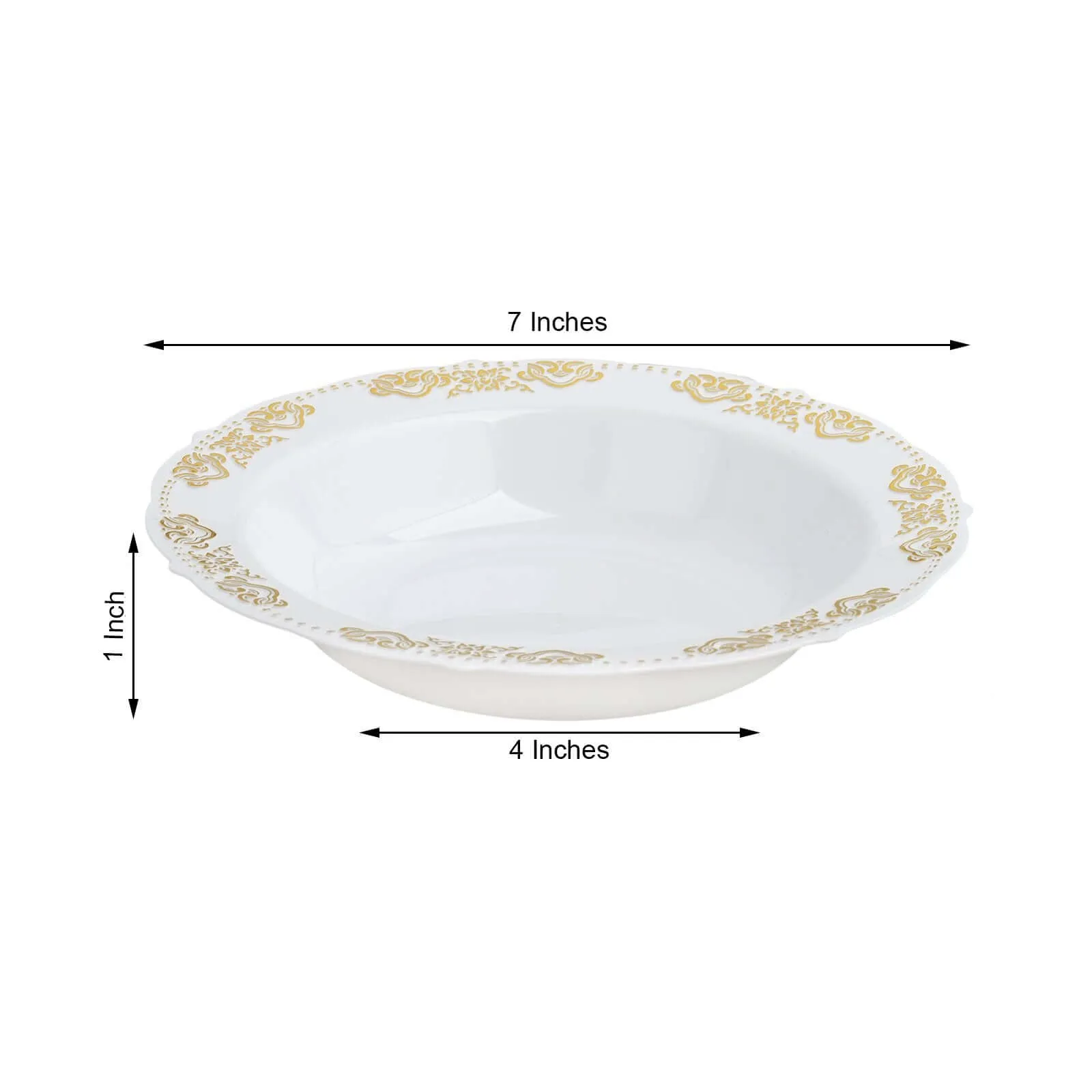 10 Pack Gold Embossed White 12oz Disposable Plastic Soup Bowl - Round With Scalloped Edges