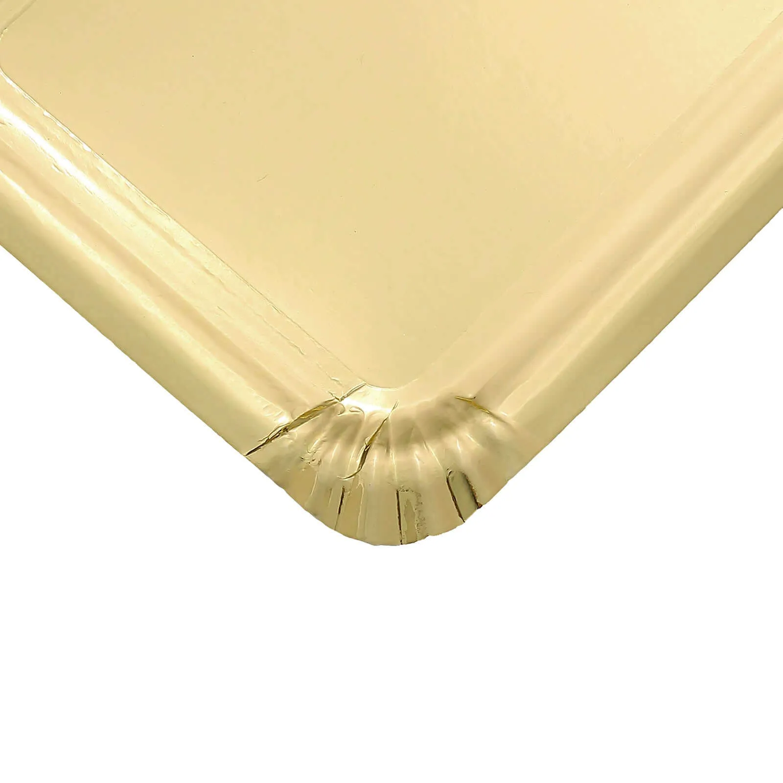 10 Pack Metallic Gold 9" Paper Cardboard Serving Trays, Rectangle Party Platters With Scalloped Rim - 400 GSM