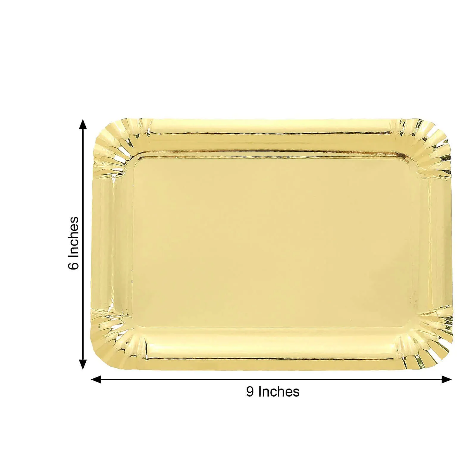 10 Pack Metallic Gold 9" Paper Cardboard Serving Trays, Rectangle Party Platters With Scalloped Rim - 400 GSM