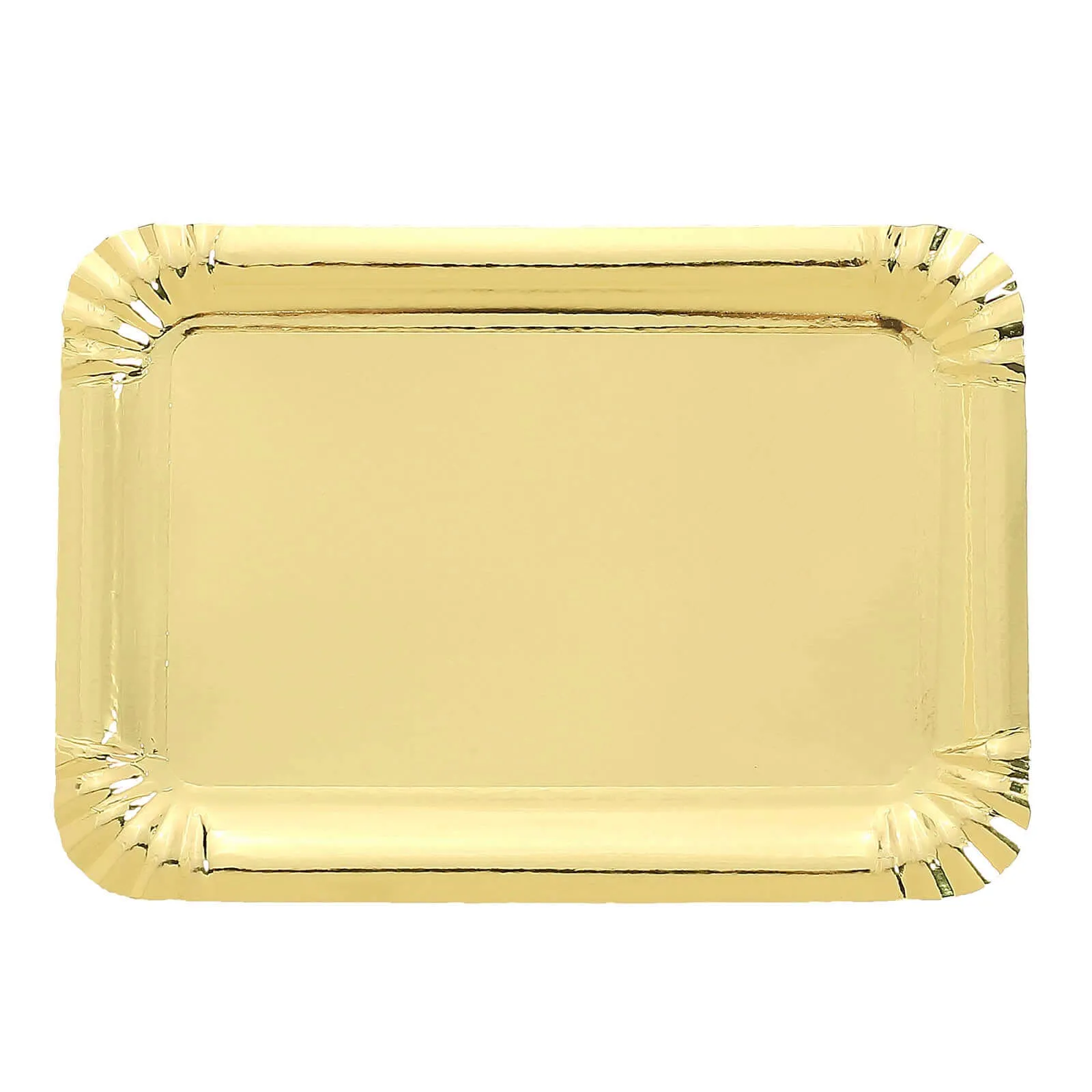 10 Pack Metallic Gold 9" Paper Cardboard Serving Trays, Rectangle Party Platters With Scalloped Rim - 400 GSM