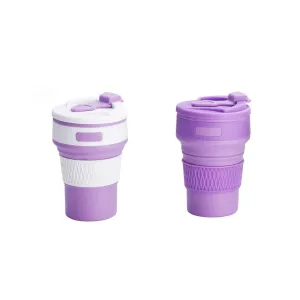 2 Pcs Purple Collapsible Silicone Coffee Cup | Portable, Microwave & Freezer Safe | Travel Mug Set
