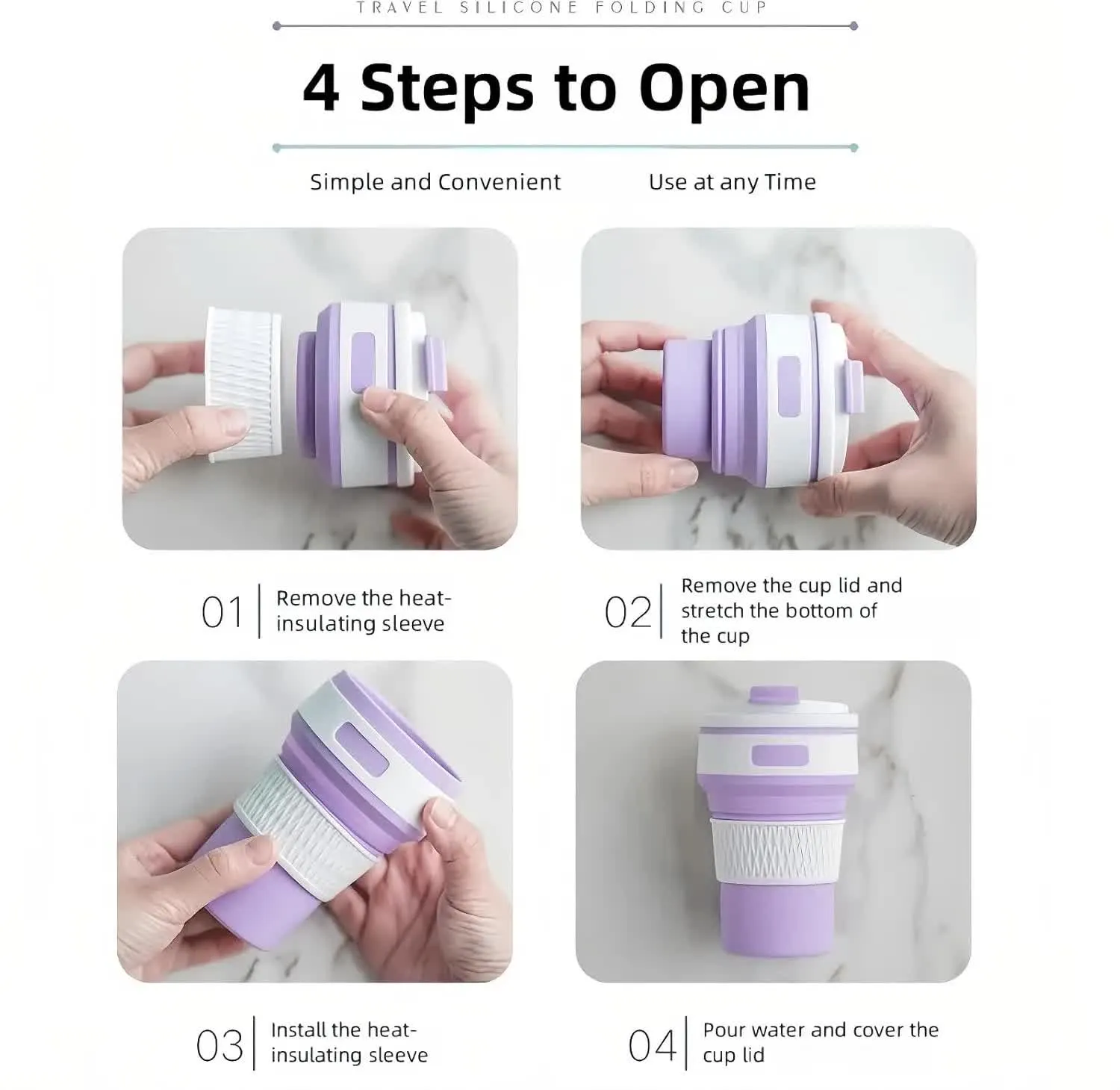 2 Pcs Purple Collapsible Silicone Coffee Cup | Portable, Microwave & Freezer Safe | Travel Mug Set