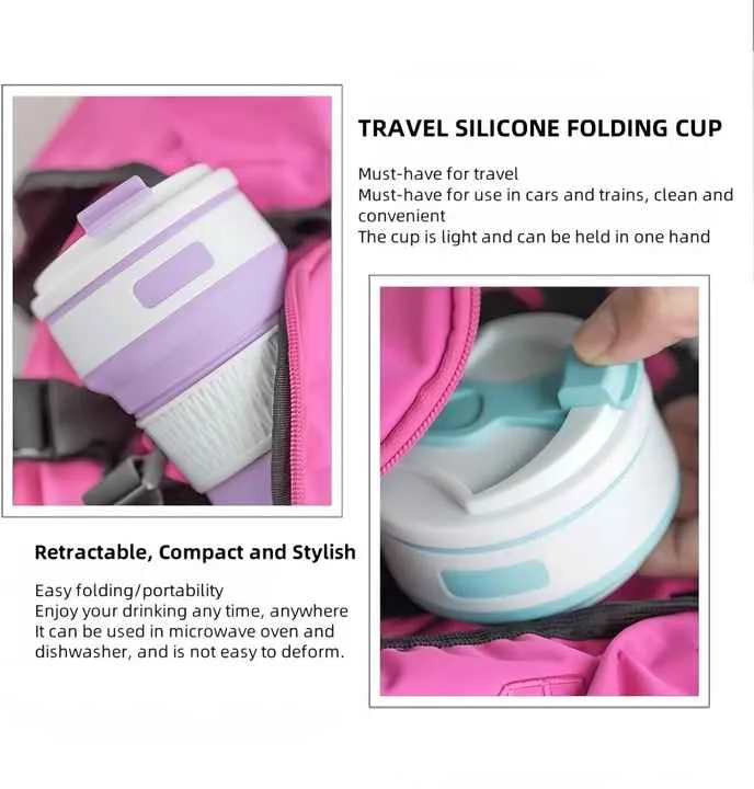 2 Pcs Purple Collapsible Silicone Coffee Cup | Portable, Microwave & Freezer Safe | Travel Mug Set