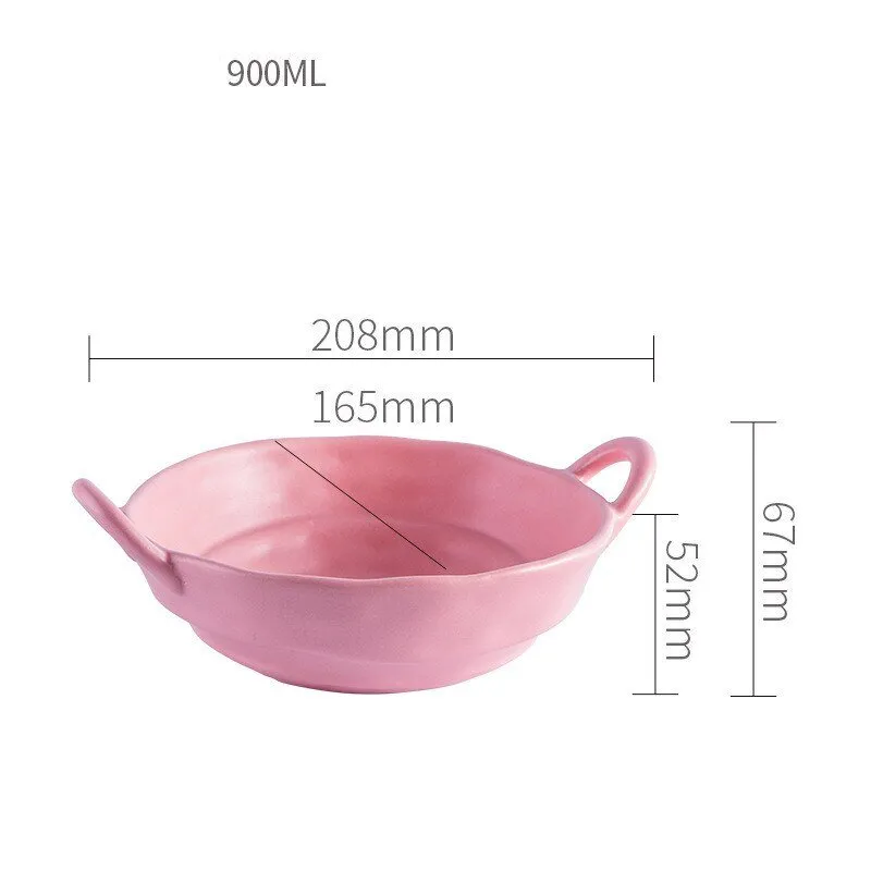 900ML Nordic Style Ceramic Salad Bowls with Handle