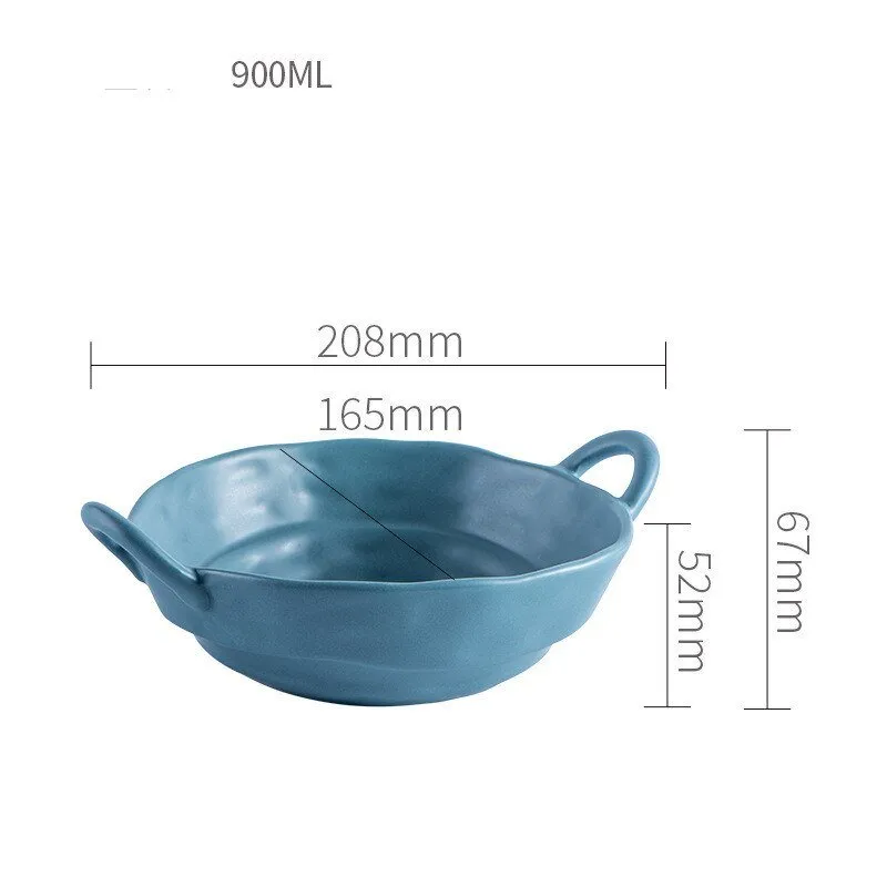 900ML Nordic Style Ceramic Salad Bowls with Handle