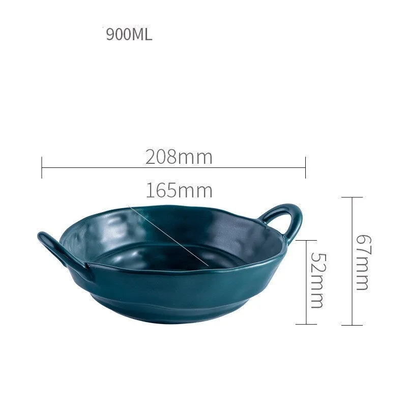 900ML Nordic Style Ceramic Salad Bowls with Handle