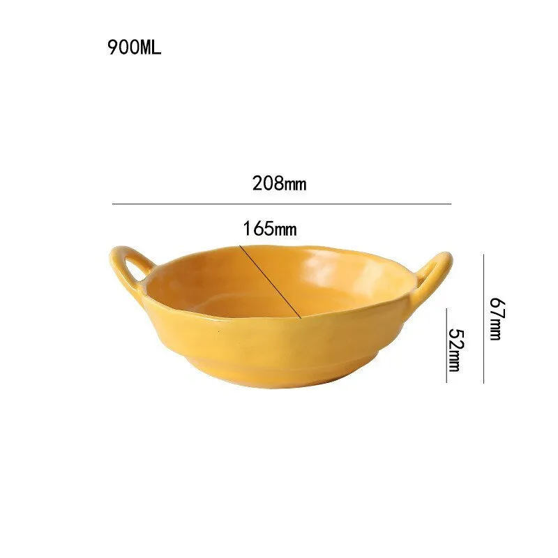 900ML Nordic Style Ceramic Salad Bowls with Handle