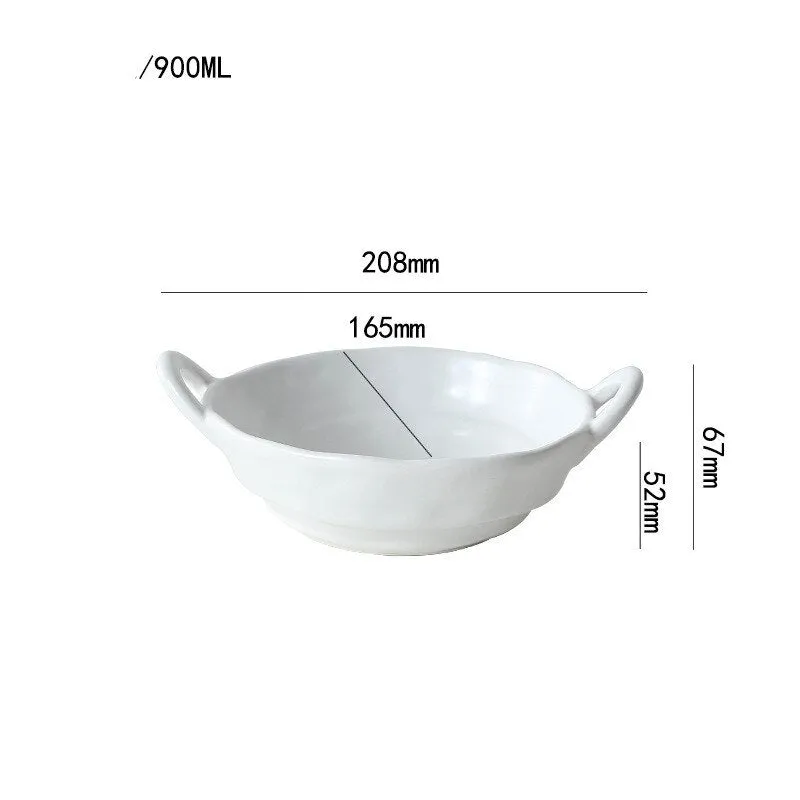 900ML Nordic Style Ceramic Salad Bowls with Handle
