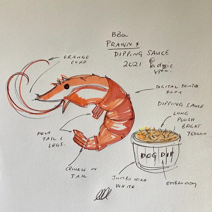 BBQ Prawn & Dipping Sauce Plush Toy with Squeaker