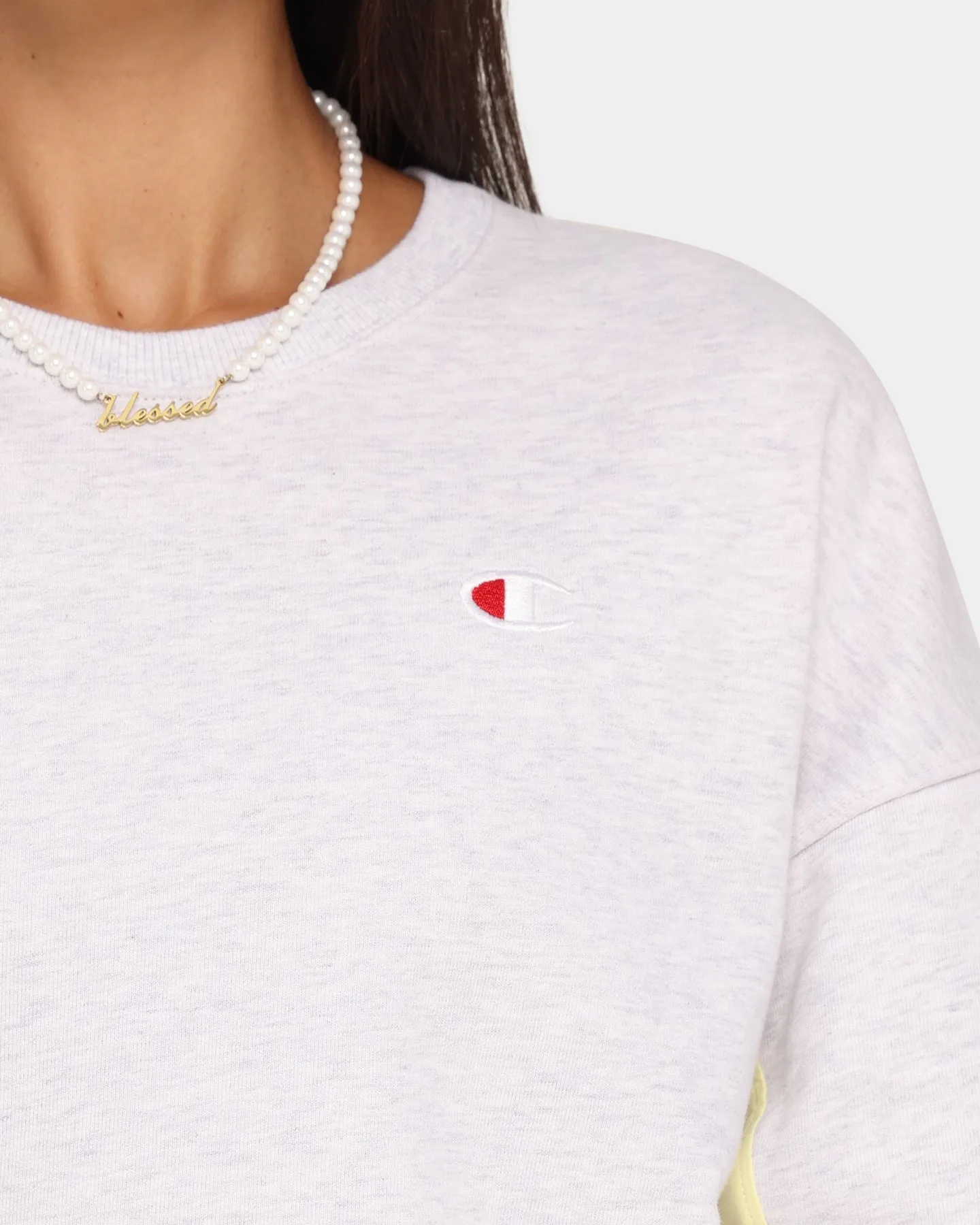 Champion Women's Poplin Mix Media Crew Lemon Glacier
