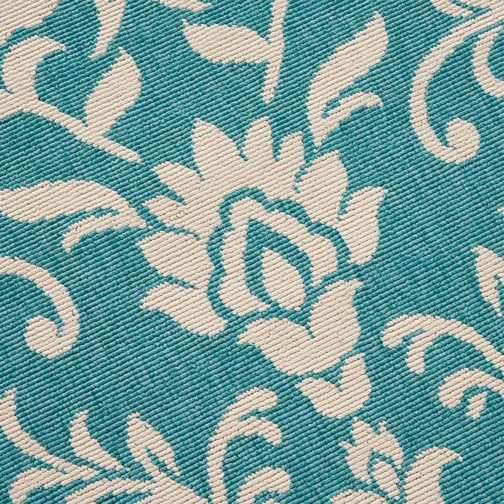 Dian Area Rug, 5 x 7, Power Loom Ivory Blue Floral Patterns, Indoor Outdoor By Casagear Home