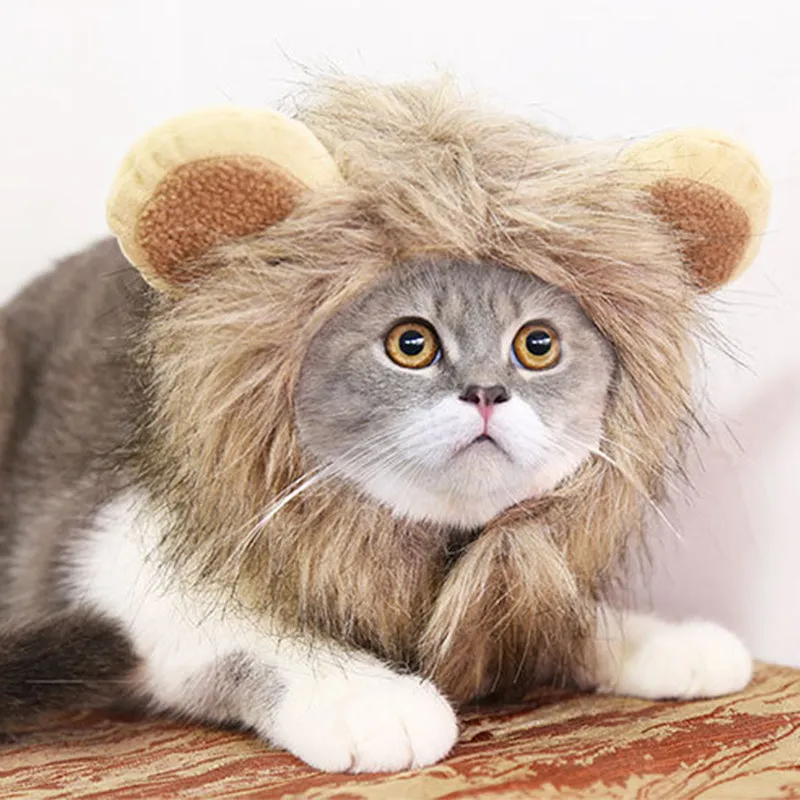 Funny Clothes For Cats Lion Mane  Costume Lion Hair Wig Cap Dog Costumes for Small Dogs Christmas Pet Halloween Costumes