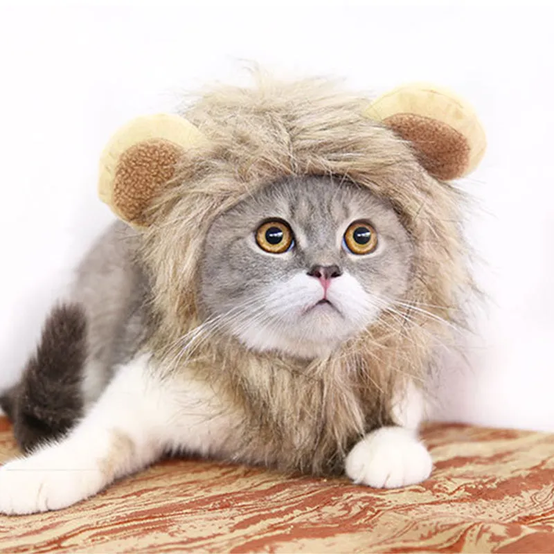 Funny Clothes For Cats Lion Mane  Costume Lion Hair Wig Cap Dog Costumes for Small Dogs Christmas Pet Halloween Costumes