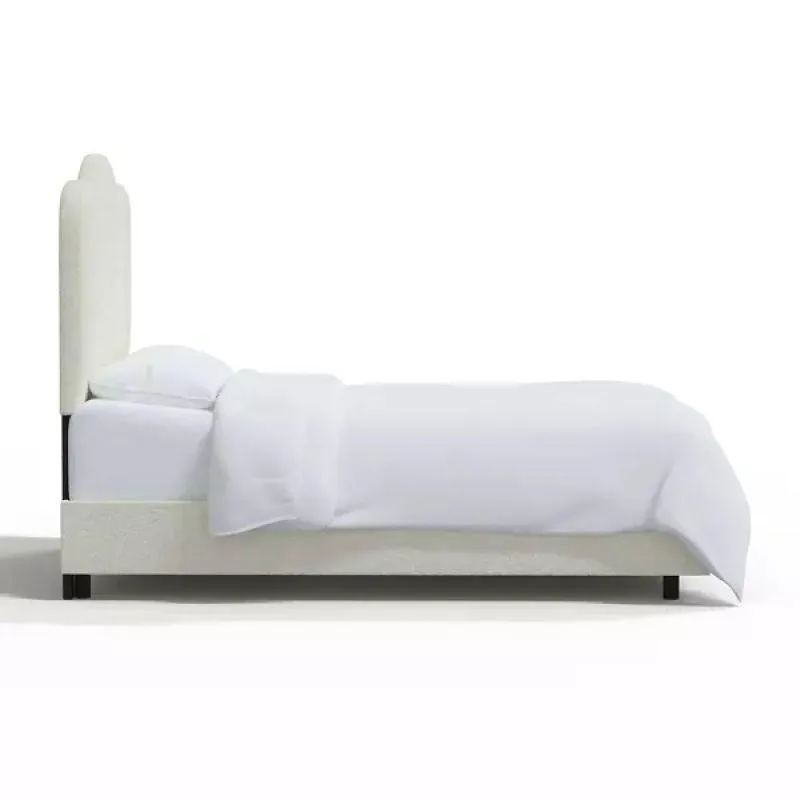 Ivory Silk: Single Bed in Swedish Wood with Chenille Fabric, Color Ivory, Dimensions 120x200x140 by Alhome