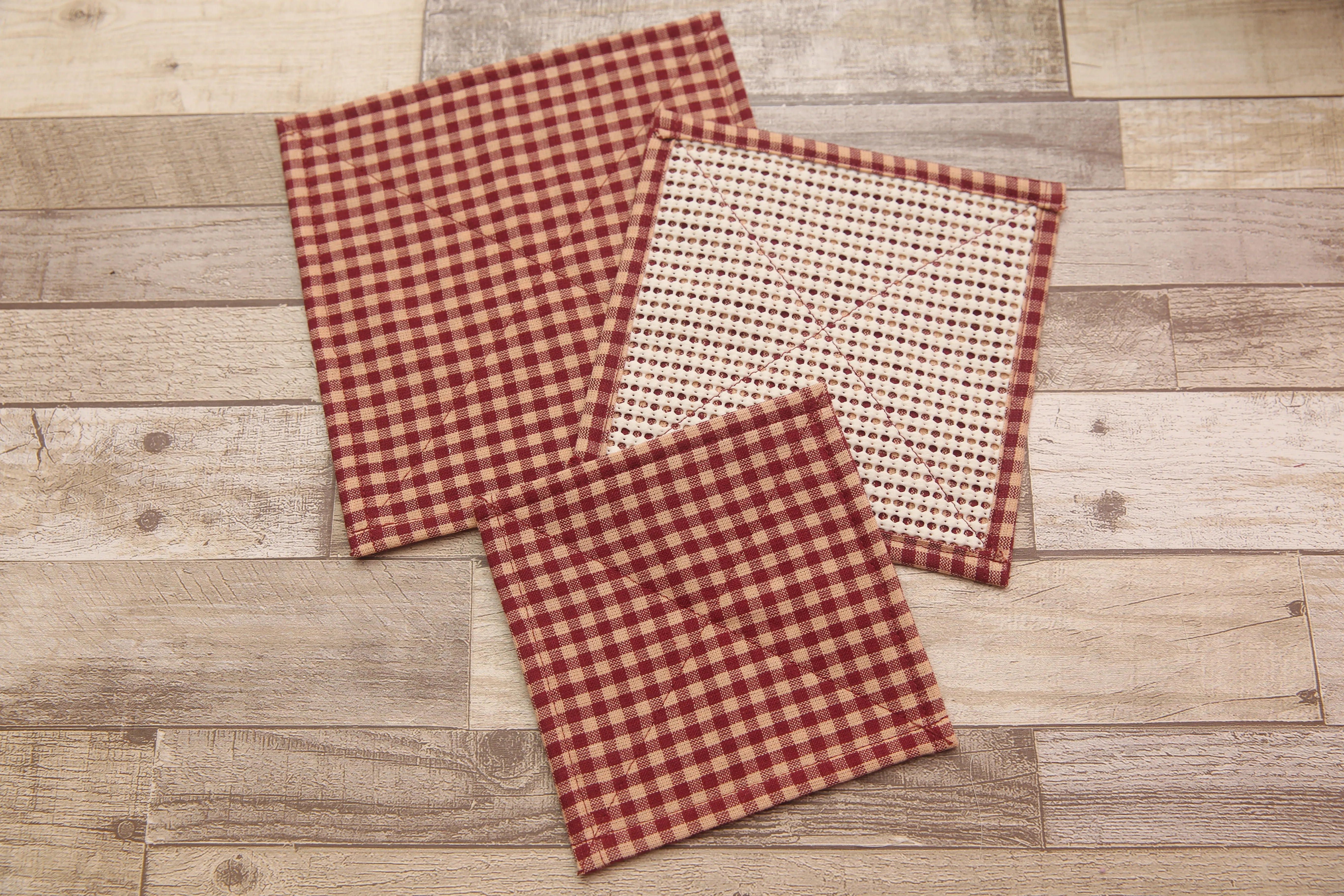 NON-PROP (Strawberry Plaid) Bowl, Jar, Cup, Plate COVERS; Hot Pad; Jar Opener; Strawberry Plaid; MADE TO ORDER