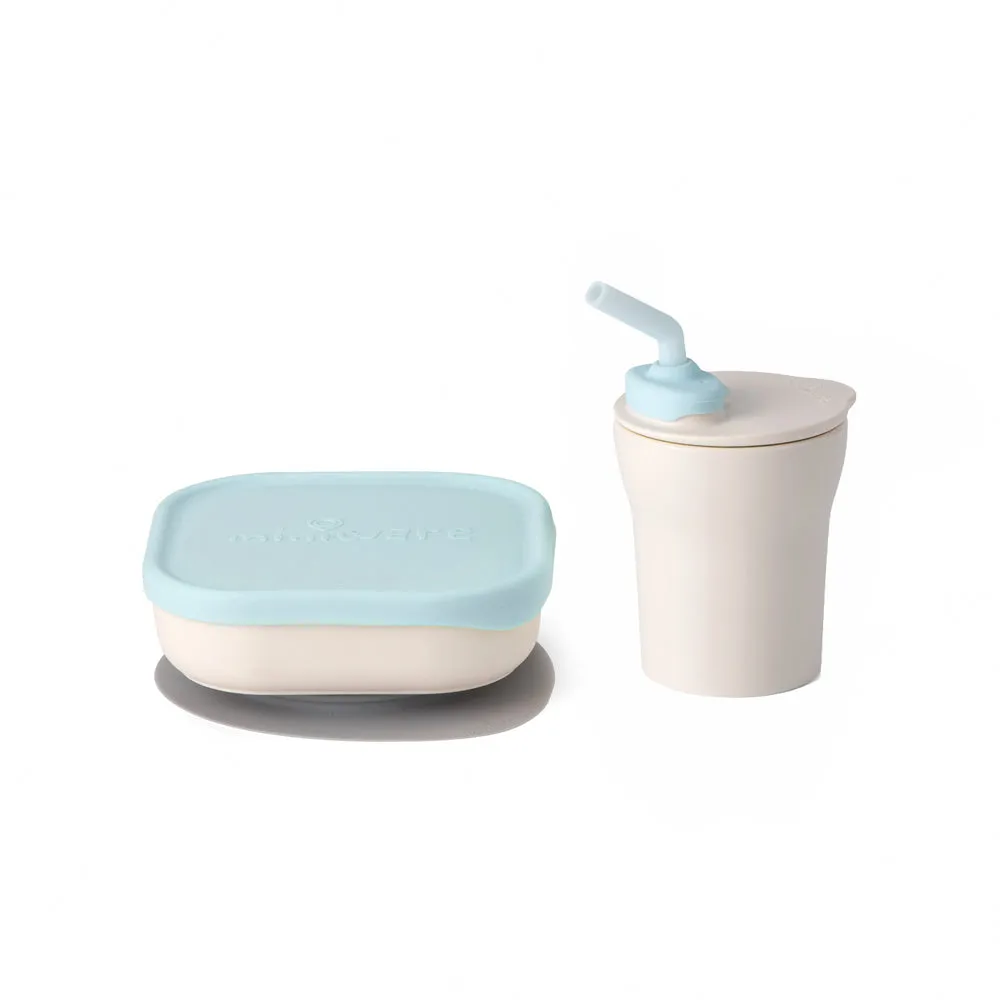 Sip And Snack Suction Bowl With Sippy Cup Feeding Set Vanilla And Aqua