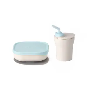 Sip And Snack Suction Bowl With Sippy Cup Feeding Set Vanilla And Aqua