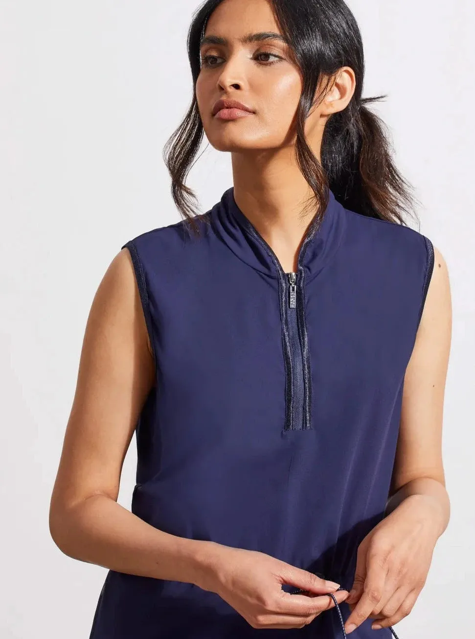 Sleeveless Mock Neck Dress [Deep Blue-1702O]